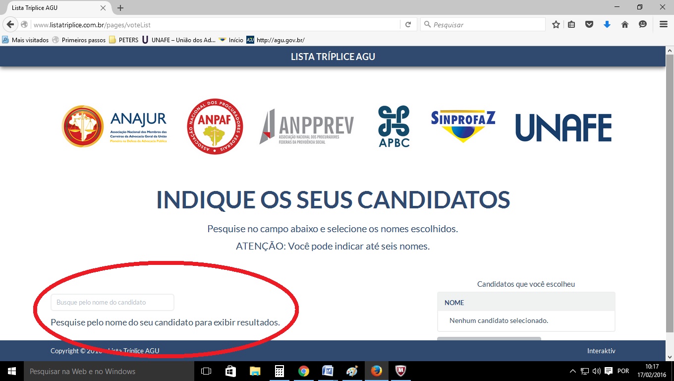 No espaço indicado, preencha o nome que quer indicar. 